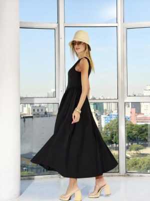 Vestido tricoline franzido lateral